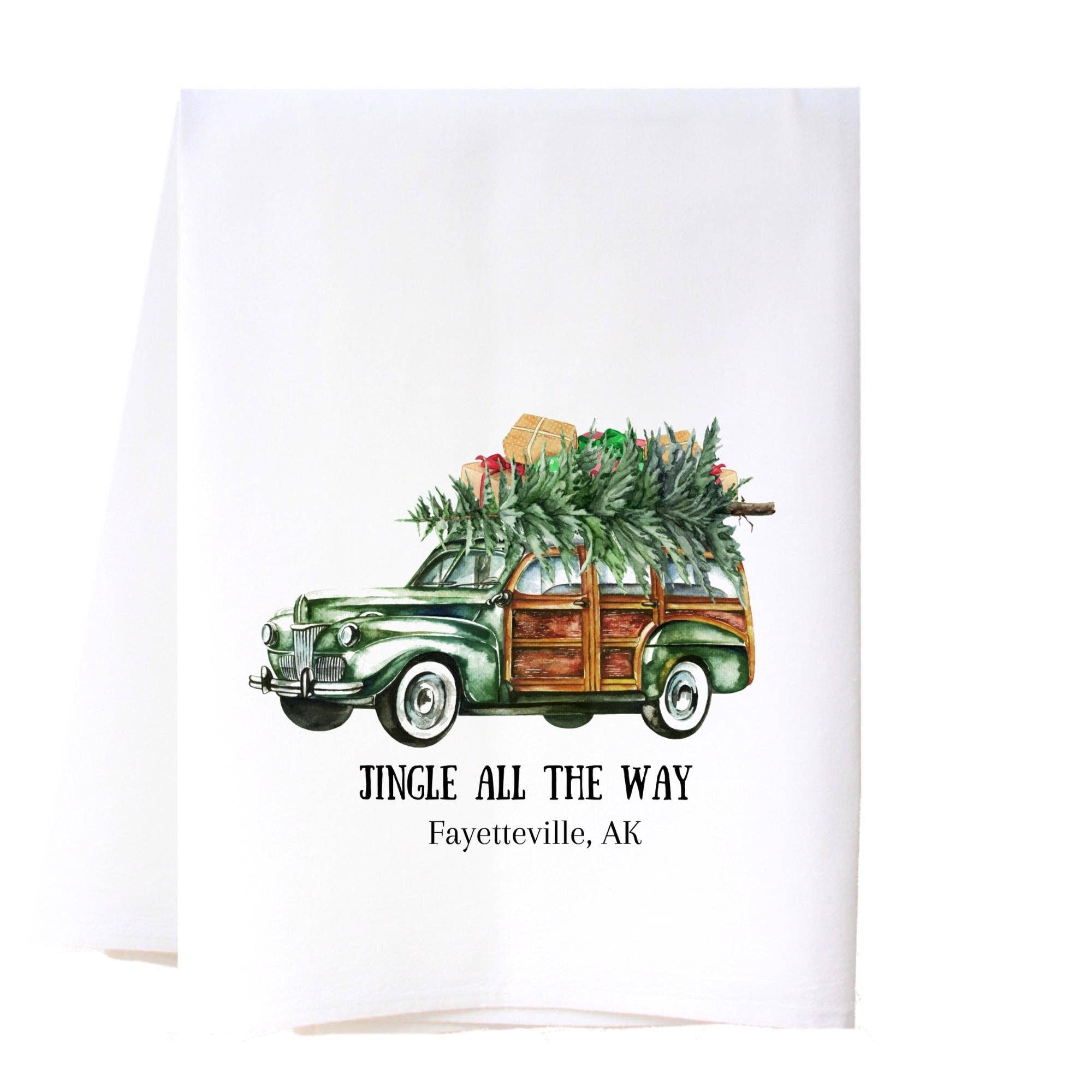 Vintage Car And Tree Flour Sack Towel
