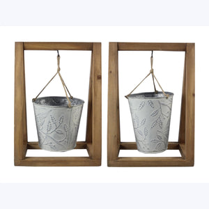 Tin Pail Hanging Planter Bucket, 2 Assorted