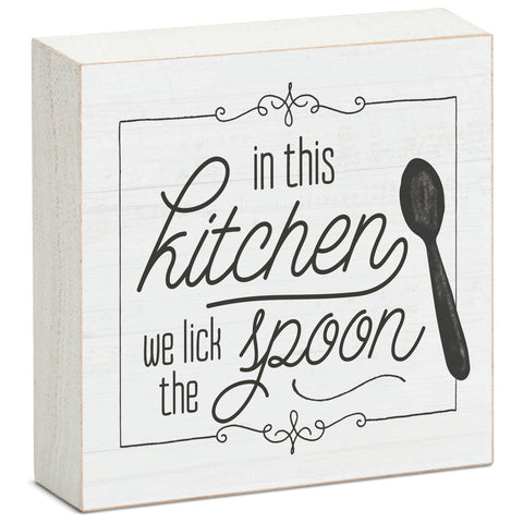 Lick The Spoon Decorative Wood Block Sign
