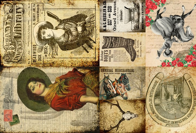Roycycled Cowgirl Project Blocks Decoupage Paper