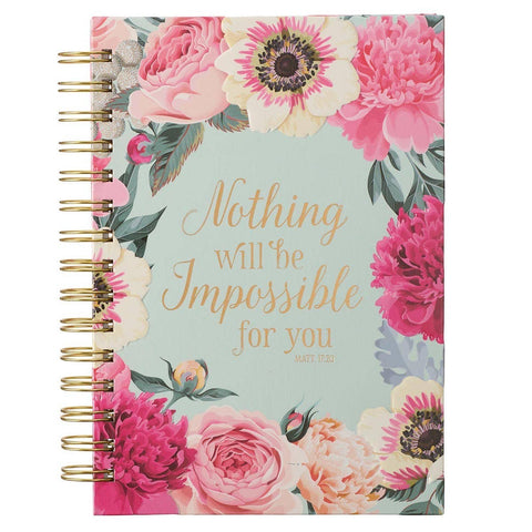 Nothing Will Be Impossible Pink Floral Large Wirebound Journal | Matthew 17:20