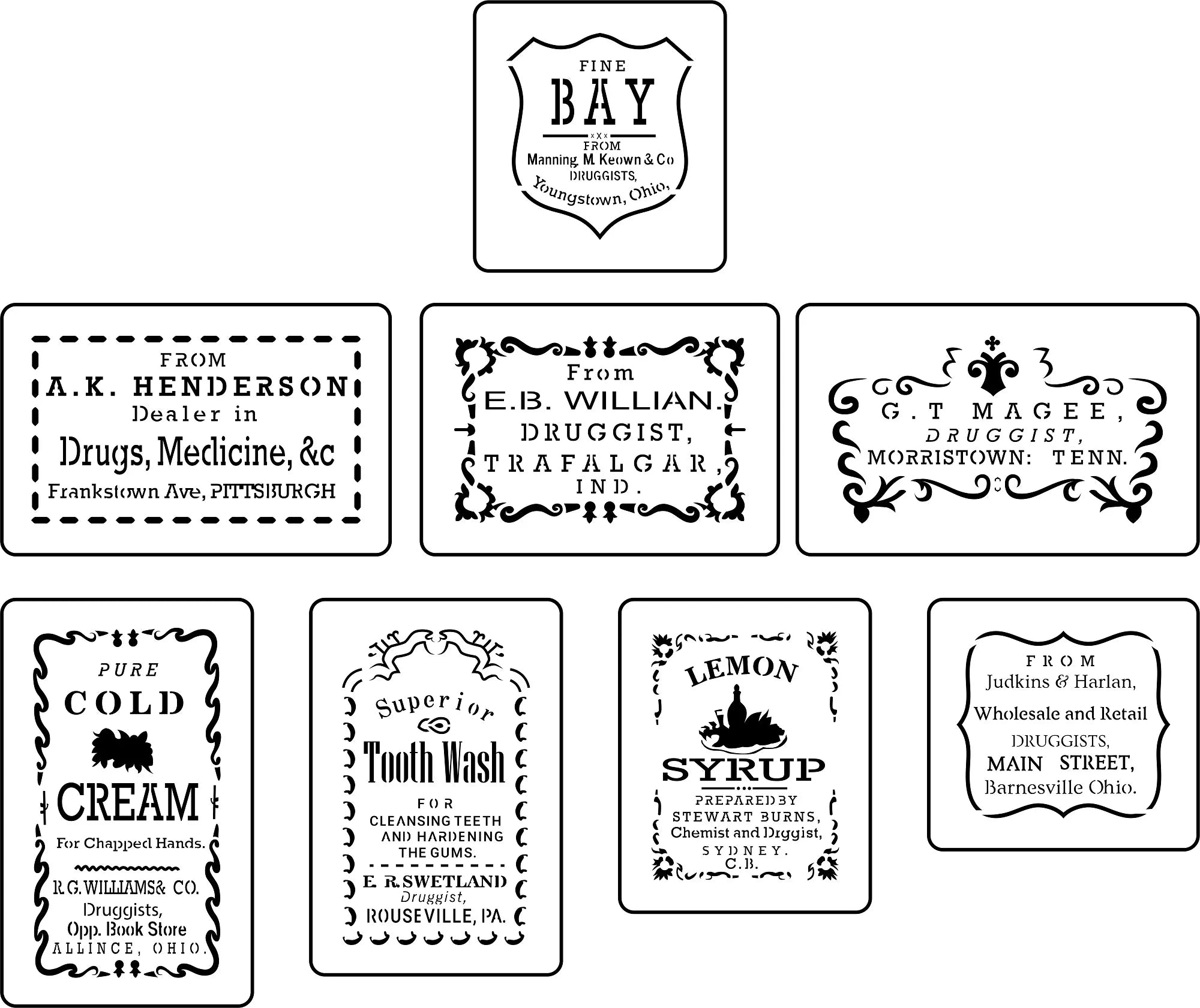 Apothecary Labels 2 Stencil | JRV Stencil