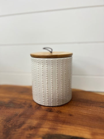 White Ceramic Canister w/ Wooden Lid