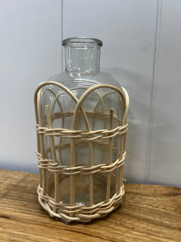 Glass Vase with Natural Wicker Wrap