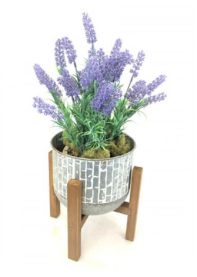 MED. WHITE WASH PLANTER W/ WOOD STAND