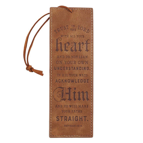 Trust In The LORD Tan Faux Leather Bookmark | Proverbs 3:5